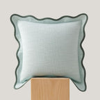 Double Stitch Scalloped Throw Pillow Covers - 100% Cotton Decorative Boho Pillow Covers 18 x 18, Made in India, Square Cushion Case, Grandmillennial Decor for Couch Sofa Living Room, Aqua Mint