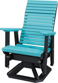 DutchCrafters Modern Horizontal Slat High Back Poly Adirondack Swivel Glider Outdoor Patio Chair (Black & Aruba Blue)