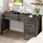 Vabches Farmhouse Executive Desk with Storage and Ample File Drawer, Rustic Large Home Writing Desk for Bedroom, Dark Oak