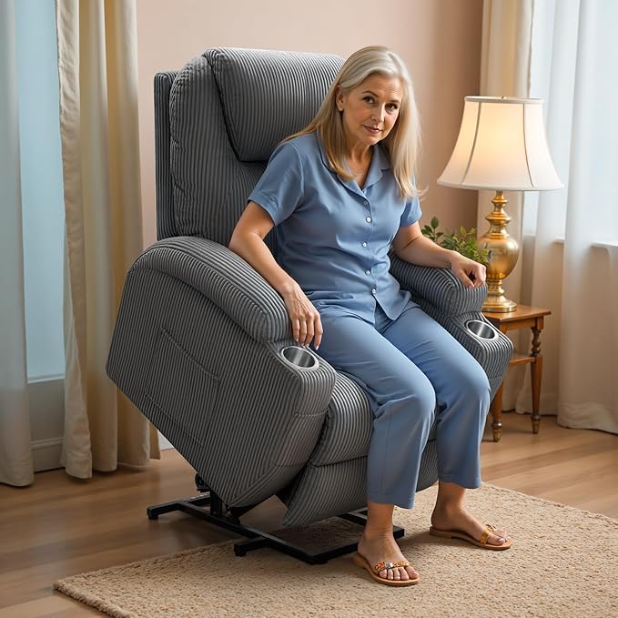 Flamaker Power Lift Recliner Chair Electric Lift Recliner for Elderly Power Lift Recliner Chair with Cup Holders Side Pockets for Living Room (Corduroy, Dark Gray)