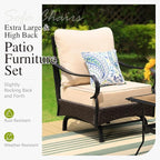 Sophia & William Patio Furniture Set, Outdoor Metal Conversation Set 7 Seats with 3-Seater Sofa, 2 Motion Chairs, 1 Loveseat, 1 Coffee Table for Seating, Lawn Porch Backyard,Beige