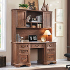 T4TREAM 59" Farmhouse Executive Desk with Hutch,Wood Home Office Computer Desk, Featuring Keyboard Tray,Charging Station,File Drawer, Storage Cabinet,for Work and Study (Reclaimed Barnwood)