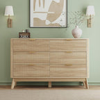 Fluted Dresser for Bedroom,49.6'' Modern Wooden Dresser with 6 Drawers, Bedroom Dressers, Natural Wood Chest of Drawers for Living Room, Hallway (Oak)