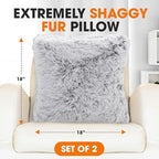 Cheer Collection Throw Pillows for Couch and Bed, Soft Shaggy Throw Pillows with Inserts Included, Cozy Long Hair Faux Fur Pillows - Set of 2-20" x 20" - Gray