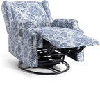 UIXE Swivel Rocker Manual Recliner Chair, Wingback Swivel Glider Fabric Nursery Reclining Sofa Chair, High Back Upholstered Arm Chair for Living Room Bedroom - Navy Floral