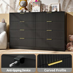 Black Dresser for Bedroom with 8 Drawer, 55” Wide Fluted Double Drawer Dresser Modern Chest of Drawers with Gold Handle, Wood TV Stand for Bedroom, Living Room, Black