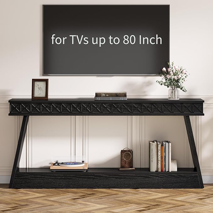 Tribesigns Modern Console Table, 71-Inch Extra Long Entryway Table with Storage, 2-Tier Narrow Sofa Table Behind Couch, Farmhouse Wooden Accent Table for Living Room, Hallway, Foyer, Black