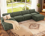 Sunny Heart 160" U-Shaped Modular Sectional Sofa, Oversized Cloud Couch with Movable Ottoman, 6-Seat Chenille Deep Seat Sofa with Pillow, Sectional Couches for Living Room, Apartment, Green