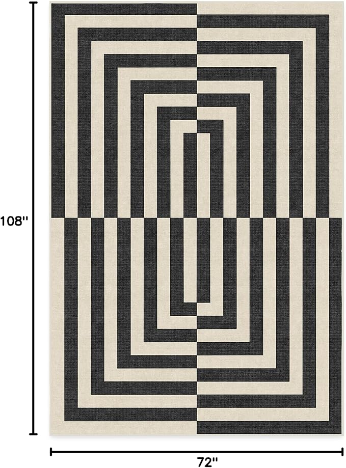 RUGGABLE x Jonathan Adler Machine Washable Modern Area Rug – Op Art Charcoal 6x9, Stain-Resistant, Non-Slip – Medium Rugs for Living Room, Bedroom, Hallway, Entryway & Office–with Standard Pad