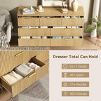 CARPETNAL Fluted 7 Drawer Dresser for Bedroom, 55" Wide Wooden Chest of Drawers with Rounded Corners, Gold Handles, Modern Storage Organizer for Bedroom, Hallway(Oak)