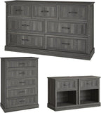 Farmhouse Dresser and Nightstand Sets, 4Pcs Bedroom Furniture Set, Nightstand Set of 2 & 55" Wide 7 Drawer and 44" Tall 5 Drawer Dresser with Large Drawers & Bar Handles, Grey
