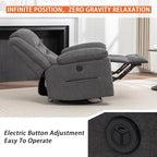 Power Swivel Rocker Recliner with Massage and Heat, USB Port, Infinite Position, Oversized Electric Glider Rocking Chairs Living Room, Soft Fabric Reclining Sofa Chair (Dark Grey Fabric)