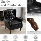 Mid-Century Modern 2-Piece Wingback Chair Set - Luxe Faux Leather Accent Chairs with Wooden Legs, Easy-Clean Lounge Seating for Living Room, Home Theater & Dining Room - PU Leather Matched Pair Black