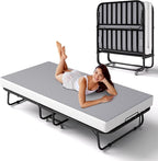 Folding Bed with Memory Foam Mattress, Portable Rollaway Guest Beds on Wheels, 75"x38" Twin Size Space-Saving Cot-Size Bed for Adults with Easy Assembly Metal Frame (Grey)