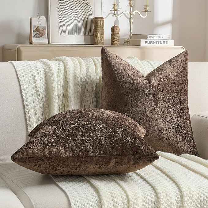 FUTEI Dark Coffee Flannel Throw Pillow Covers 22x22 Inch Set of 2,Soft Dimensional Textured Cushion Cases,Modern Home Decor for Couch Living Room