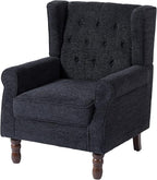 UIXE High Back Accent Chairs Set of 2, Upholstered Armchair in Fabric, Retro Wingback Arm Chair for Living Room, Comfy Single Sofa Bedroom Reading Seat with Solid Wood Legs - Black Blue