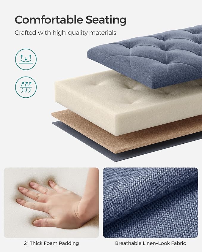 SONGMICS Storage Ottoman Bench, Foot Rest with Legs, 15.7 x 43.3 x 15.7 Inches, End of Bed Bench, Storage Chest, Load up to 660 lb, for Living Room, Bedroom, Entryway, Light Denim Blue ULSF088Q01