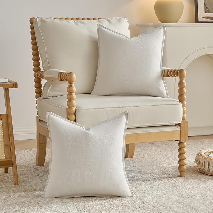 FUTEI Cream White Chenille Throw Pillow Covers 26x26 Inch Set of 2,Edges Double-Stitched Euro Pillow Shams,Modern Home Decor for Couch Living Room
