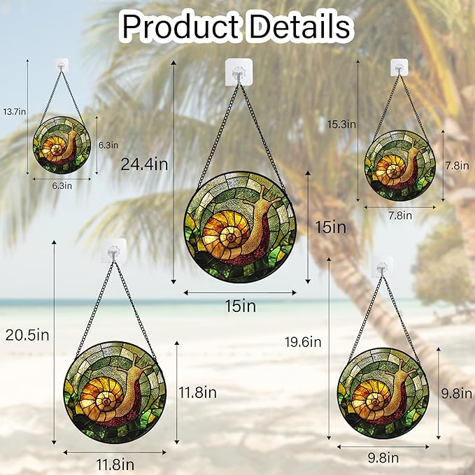 Stained Glass Window Hanging, Green Orange Snail Sun Catcher for Door Home Decor Suncatcher Christmas Mother's Day Birthday Gifts for Women Men Mom and Nana 9.8 in
