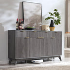 OKD Fluted Storage Cabinet with Drawers, 60" Morden Buffet Sideboard Coffee Bar Cabinet with 4 Doors and 3 Drawers for Dining Room, Living Room,Hallway (Dark Alder)