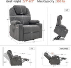 MCombo Power Lift Recliner Chair for Elderly, Lift Chair with Heat and Massage for Tall People, USB&Type C Ports, Extended Footrest, Cup Holders, Fabric 7516 (Large,Dark Grey)