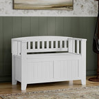 SIMPLIHOME Acadian Entryway Storage Bench - 36 inch Wide Solid Wood Small Hallway Seat in White, Transitional Bench for Mudroom or Entryway with Lift-Up Lid, 2 Compartments and Slatted Backrest