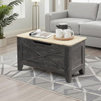 VECELO 30" Storage Bench, Entryway Shoe Ottoman, Farmhouse Style Bench with Handwoven Cushion and Metal Safety Hinges, for Bedroom, Living Room, Entryway, Gray