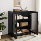 Crosley Furniture Essen Stackable Glass Door Kitchen Pantry Storage Cabinet, Accent Cabinets for Entryway, Black