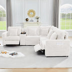 ORRD Oversized Modular Sectional Sofa with 2 Power Reclining, Electric Recliner Couch with Storage Console and Adjustable Headrest, Plush Corduroy Fluffy 5 Seat Corner Sofa for Living Room-White