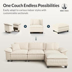 HERA'S HOUSE Oversized Modular Sectional Sofa, 124" U Shaped Cloud Couch with Ottoman and Throw Pillow, Mixed Fabric Sleek Couches for Living Room, Beige