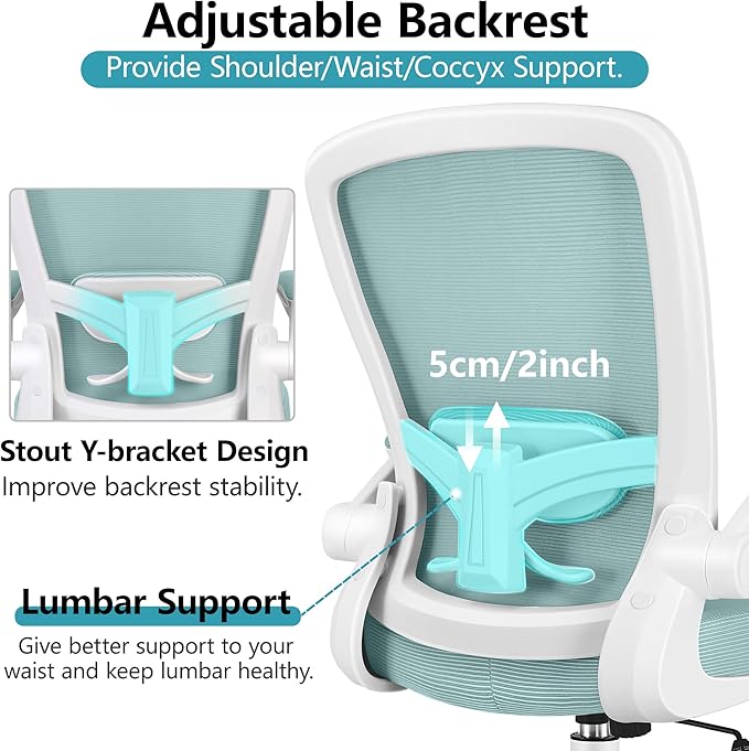 FelixKing Office Chair, Ergonomic Desk Chair Breathable Mesh Chairs Adjustable High Back Lumbar Support Flip-up Armrests, Executive Rolling Swivel Comfy Computer Chairs Home Office Light Blue
