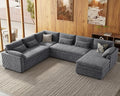 Belffin Large Modular Sectional Sofa with Deep Chaise, Corduroy U Shaped Couch with 9" Soft Dual-Layer 7 Seats Cushion for Living Room, Apartment, Light Grey