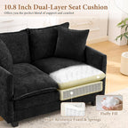 50" Loveseat Sofa Cloud Couch Small | Mini Chenille Love Seat Couches with 2 Pillows | 27.16" Deep Seat for Small Spaces Bedroom Dorm Apartment | Black