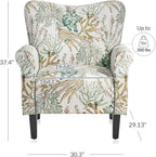 BELLEZE Modern Accent Chair for Living Room, High Back Linen Armchair with Wooden Legs, Upholstered Wingback Side Chair Padded Armrest Single Sofa for Living Room, Bedroom - Allston (Green Coral)