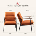 Art Leon Accent Chairs Set of 2-Mid Century Modern Accent Chairs Fabric Reading Bedroom Chair Armchair Wooden Arms Metal Frame Living Room Chair for Bedroom, Caramel