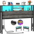 Aheaplus Headboard for Full Size Bed with Storage, Headboards with Outlets, USB Ports and LED Light, Full Size Head Board Only, Height Adjustable, Reversible, Sturdy and Stable Headboard, Black Oak
