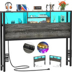 Aheaplus Headboard for Full Size Bed with Storage, Headboards with Outlets, USB Ports and LED Light, Full Size Head Board Only, Height Adjustable, Reversible, Sturdy and Stable Headboard, Black Oak