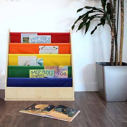 Factory Direct Partners 13745-AS Birch SoftScape Sling Book Display, 4-Shelf Vinyl Storage for Kid"s Books and Magazines for Bedroom, Playroom, Daycare, Preschool or Classroom - Assorted