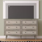 Rattan Dresser for Bedroom, Grey 6 Drawer Dressers & Chest of Drawers, Boho Dresser with Handles Wood Chests Storage Organizer Farmhouse Dressers for Closet, Hallway, Office