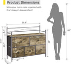 VECELO Dresser TV Stand for Bedroom with 5 Fabric Drawers, Entertainment Center for 32/40/43 in TVs, Media Console Table with Storage, Open Shelf, Adjustable Feet, Living Room Furniture, Rustic Gray