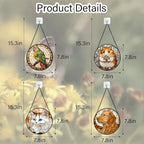 Stained Glass Window Hanging 4 Pcs Set Cute Cat and Dog 7.8" - Animal Suncatcher Door Garden Sun Catcher Decor Birthday Mother's Day for Mom Woman Nana Girl Boy Friend