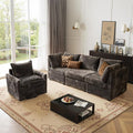 98" Modular Sectional Sofa Set with Swivel Chair, Modern Cloud Couch Plush Corduroy 3 Seater Deep Seat Sofas with Accent Armchair for Living Room Small Space, Gray