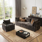 98" Modular Sectional Sofa Set with Swivel Chair, Modern Cloud Couch Plush Corduroy 3 Seater Deep Seat Sofas with Accent Armchair for Living Room Small Space, Gray