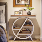 Tribesigns End Table for Living Room, 3-Tier Narrow Side Table with Storage, Wood Sofa Side Table with Geometric Metal Frame, Industrial Nightstand and Bedside Table for Bedroom (Light Brown+White)
