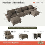 157-Inch U Shaped Sectional Sofa with Cloud Cushions, Deep Seat Modular Couch Set w/ 6 Seats & 2 Ottomans, Removable Arms, Plush Chenille Upholstery for Living Room, Apartment - Smoky Gray