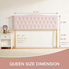 Tufted Upholstered Headboard Queen Size, Sturdy and Durable Solid Wood Bed headboard, Fabric Headboard Adjustable Height from 37” to 51”, Modern Button Diamond Design Head Board, Pink
