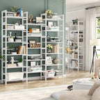 Homykic Bamboo Triple Wide Shallow Bookshelves and Bookcases, 6-Tier 6ft Tall Bookshelf with 17 Open Display Shelves, Super Large Freestanding Book Shelf for Home Office, Bedroom, Living Room, White