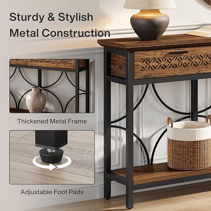 Tribesigns Console Table with Drawers, 70.9-Inch Extra Long Entryway Table with Storage for Entryway, Living Room, Foyer, Unique Design