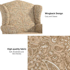 Accent Chair Set of 2, High Back Upholstered Armchair with High Resilience Sponge & Wood Legs, Mid-Century Modern Comfy Single Sofa Reading Chairs for Living Room, Bedroom-Floral Light Brown