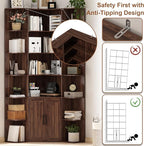 74" Tall Corner Bookshelf with 2 Arched Doors, 6-Tire L Shaped Bookcase with 16 Open Storage Shelves, Rustic Large Corner Shelf with Cabinet for Living Room, Home Office